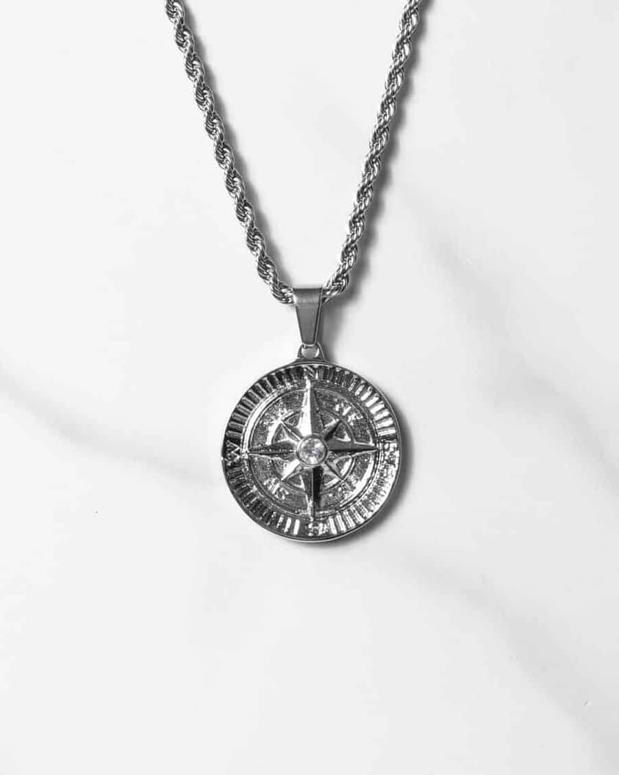 Kompass halsband silver